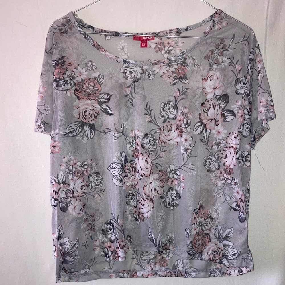 Bongo Sheer Floral Gray Top